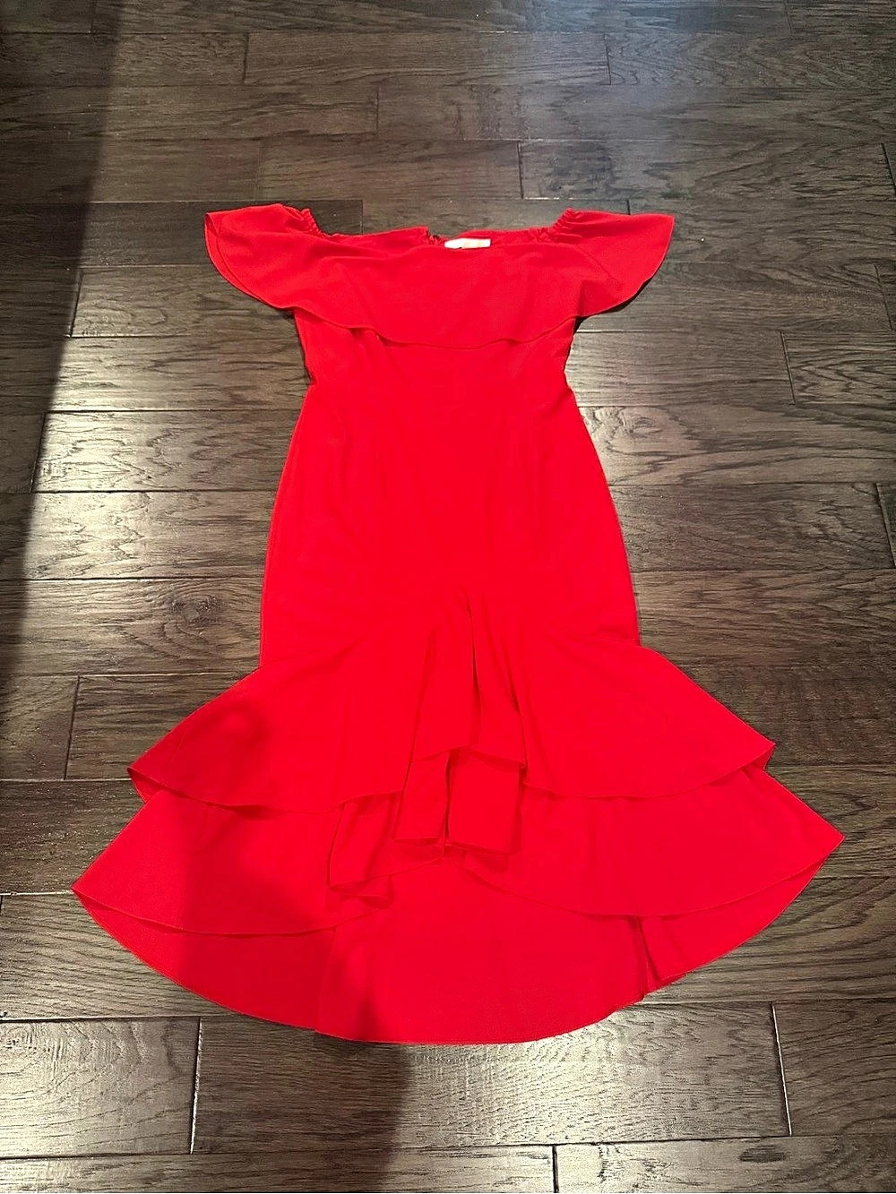 Boston Proper Off-the-Shoulder Ruffle Midi Dress Red Size 8